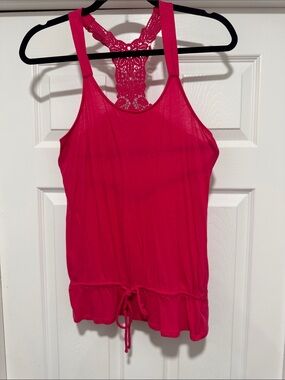 Express Hot Pink Lace-Back Drawstring Tank Top